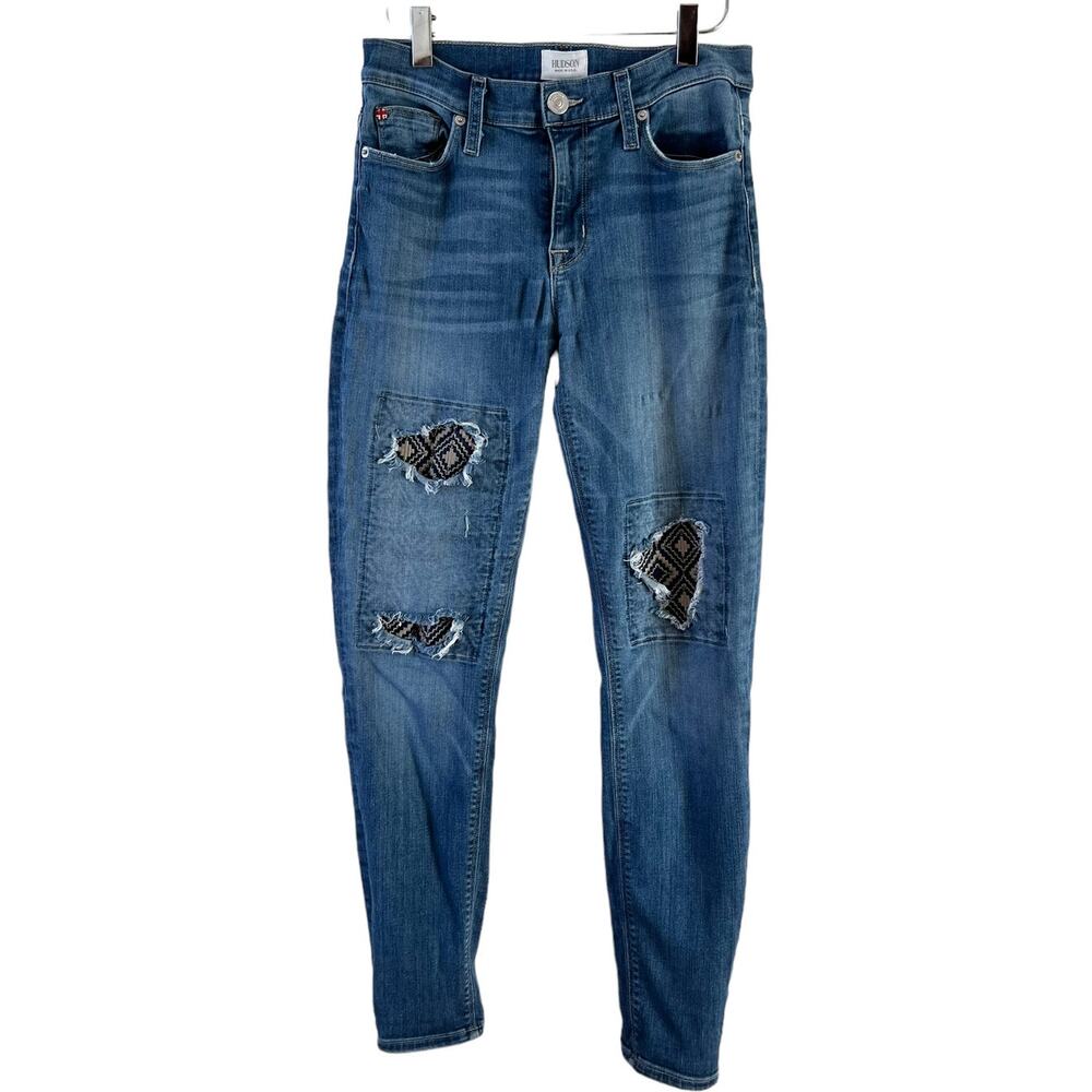 Hudson Nico Super Skinny Distressed Patchwork Jeans 28